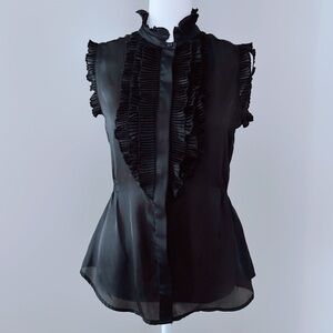 Converse One Star Black Sheer Ruffle Blouse Top XS Gothic Romantic